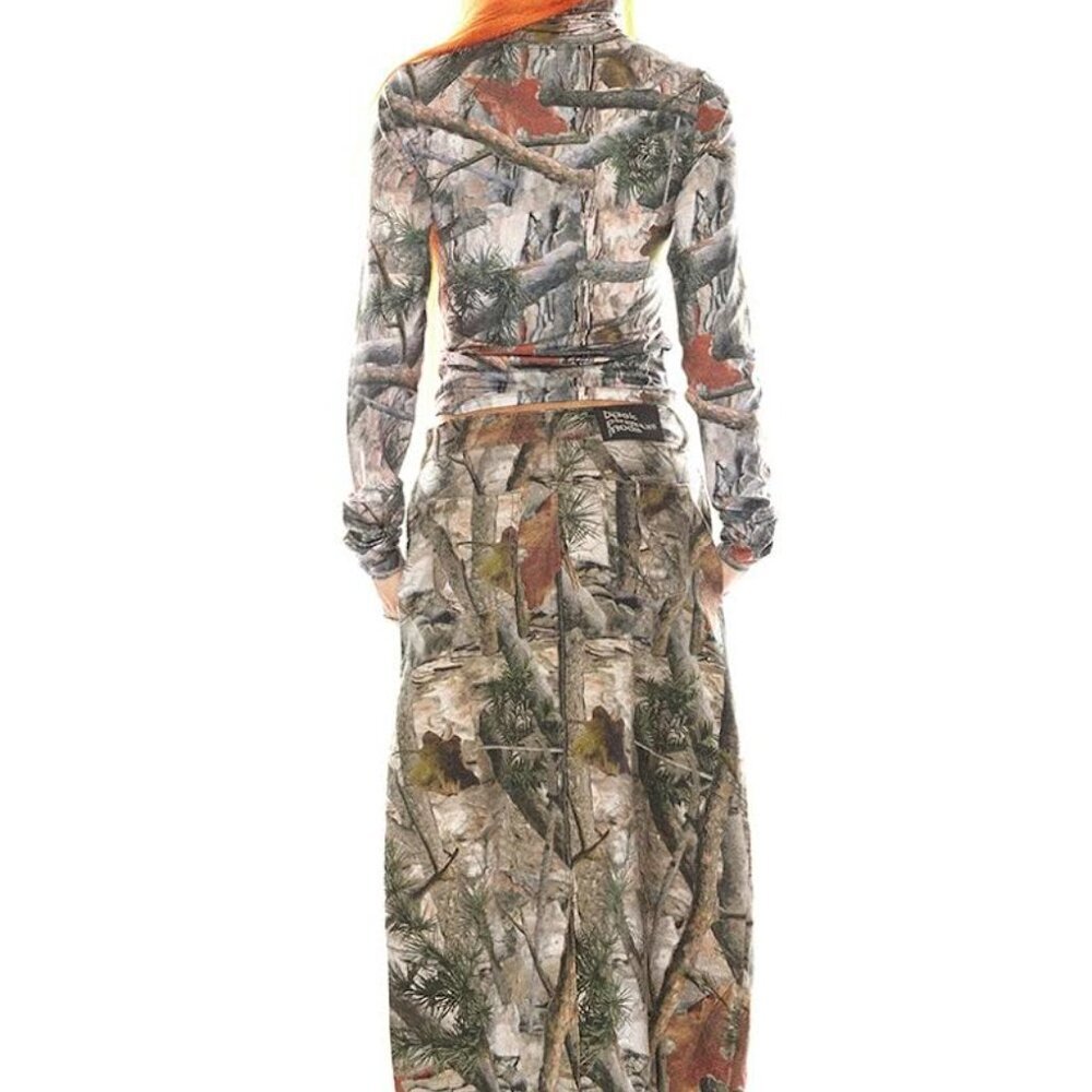 Basic Pleasure Mode Hunter Camo Denim Midi Skirt Front & Back Pockets - Picture 15 of 16